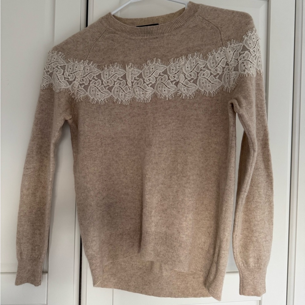 Beige 100% cashmere Sweater with Lace